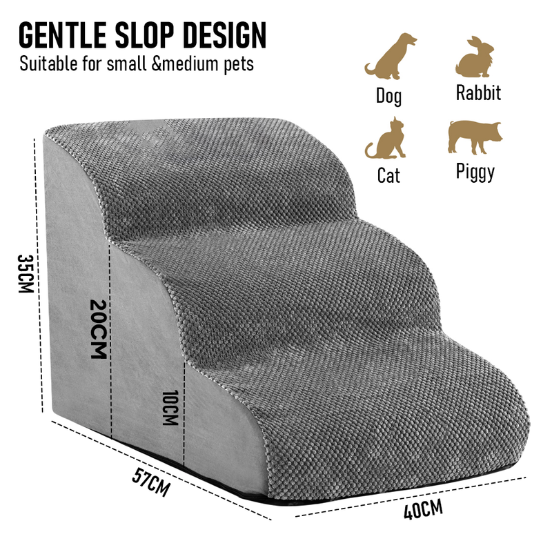 3 Tiers Dog Ramp Non-Slip Pet Steps Cat Stairs Foam Soft Pet Slope Max 40LBS Load for High Beds Sofa Couches With Zippered Washable Corduroy Cover Indoor