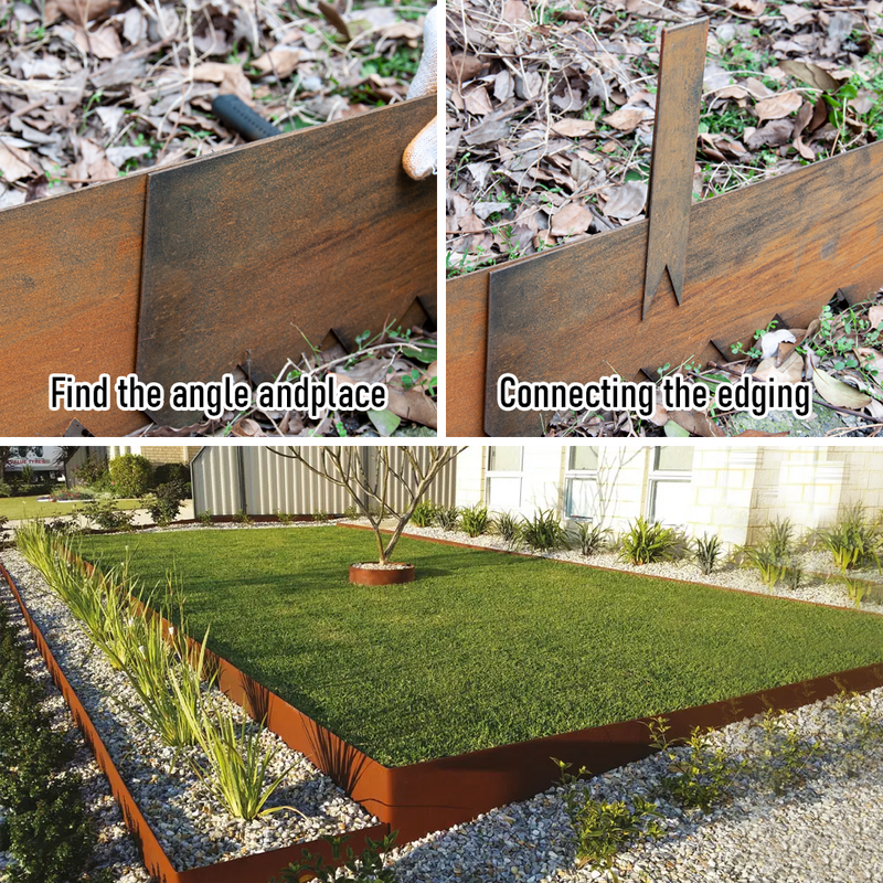 6M Pre-Rusted Cor-Ten Steel Landscape Edging Metal Strips Edging Border Garden Divider No-Dig Hammer Patina Bendable with 7 Connecting Clips