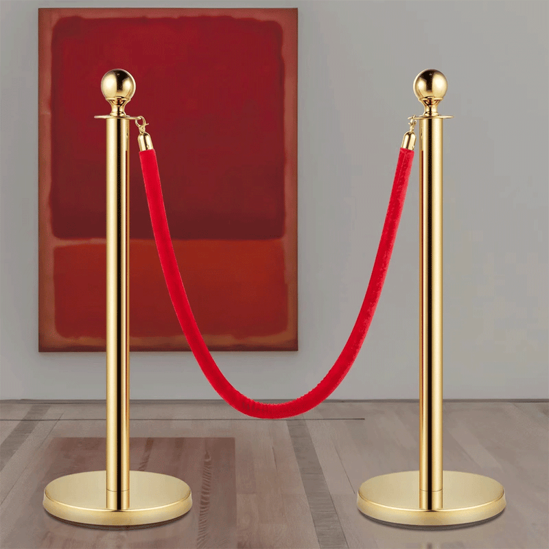 4 Queue Barriers with 3 Ropes- 4 Durable Stanchion 5ft Flannel Ropes, Elegant Crowd Control Solution - Ideal for Theaters Events and Exhibitions