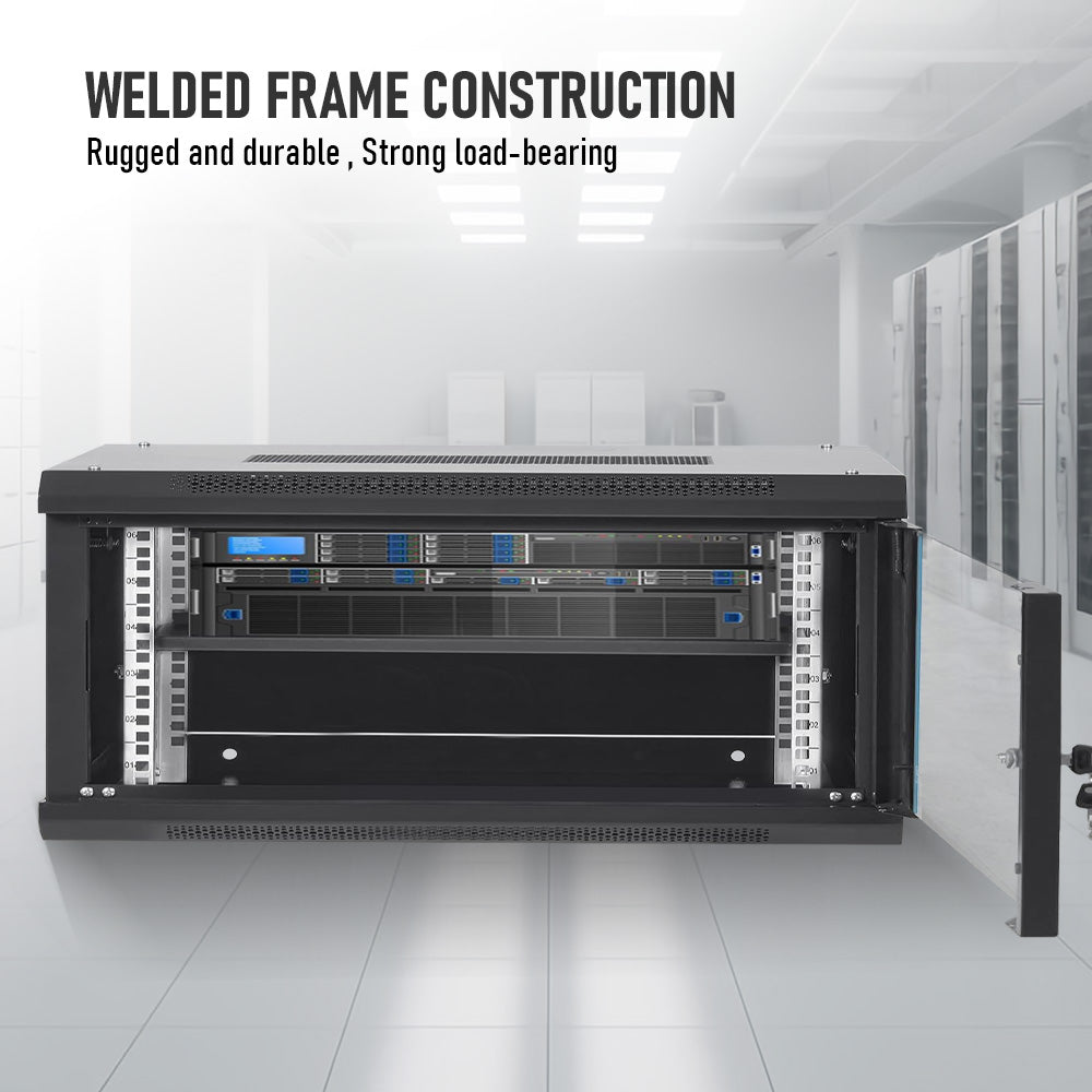 4U Network Data Cabinet Server Rack Wall Mount LAN Rack IT Equipment Max Load 20kg with Lockable Glass Door/Removable Side Panels 400mm Deep Overall 0.6mm