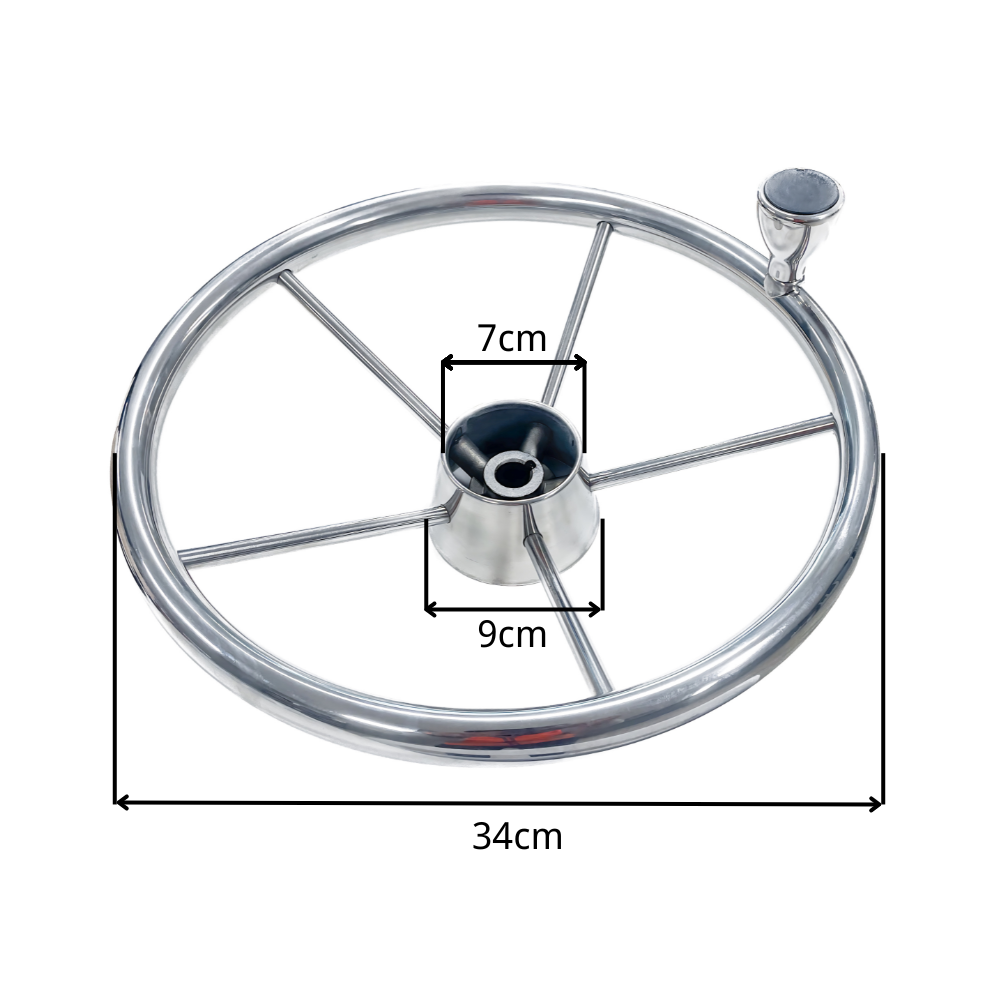 Destroyer Style Boat Steering Wheel 304 Stainless Steel 13.5" Diameter 25° Dish Mirror Finish Misty Harbor Compatible