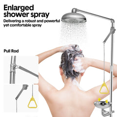 Eye Wash Station Emergency Shower Combination First Aid Face Eye Washer Continuous Flow with Pedal Luminous Sign Stainless Steel