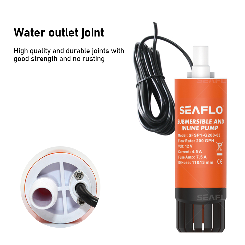 SEAFLO Water Submersible Pump 200 GPH Inline Water Pump Rv Boat Agriculture 12V Demand Fresh Sea and Water Portable Yachts Caravan RVs Pressure Washing