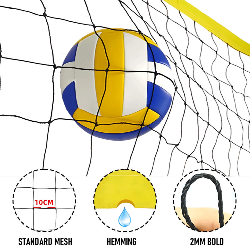 Portable Professional Volleyball Net Set Sports Mesh with Height Adjustable Pole and Ball Pump Beach Backyard Outdoor Training for Kids Adults Volleyball