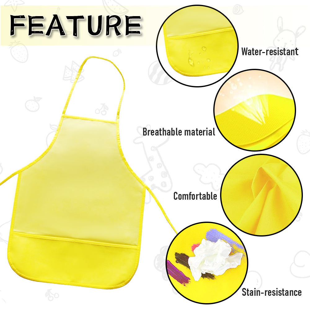 35 Pack Kids Aprons Yellow Children's Artists Fabric Aprons Kids Painting Aprons for Age 3 to 7