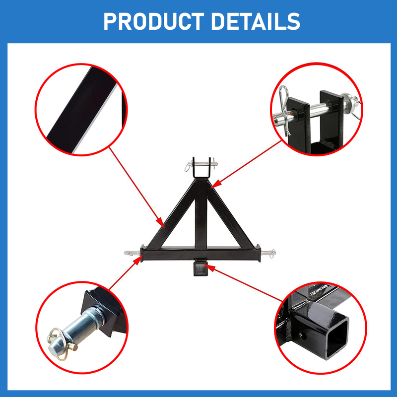 Heavy Duty 3 Point 2 Inch Receiver Trailer Stabilize Steel Towing Hitch Tow Hook Drawbar Adapter for Category 1 Tractors Trailers and Farm Equipment