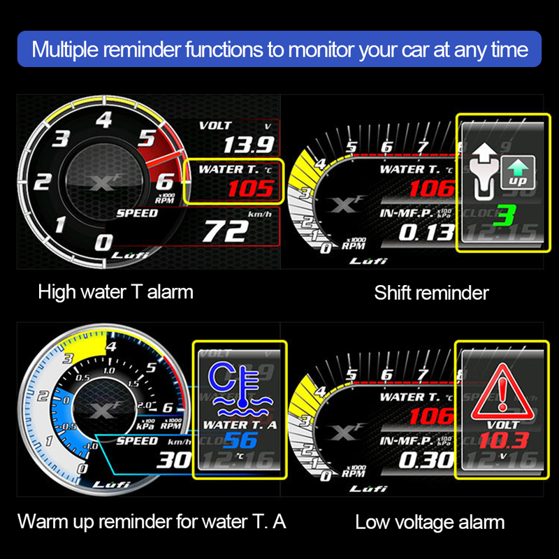 Versatile Lufi XF Multifunctional OBD2 Gauge Display Heads Up Display Scanning Tool Combination Meter Enhanced Automotive Monitoring for Cars 2008 onwards