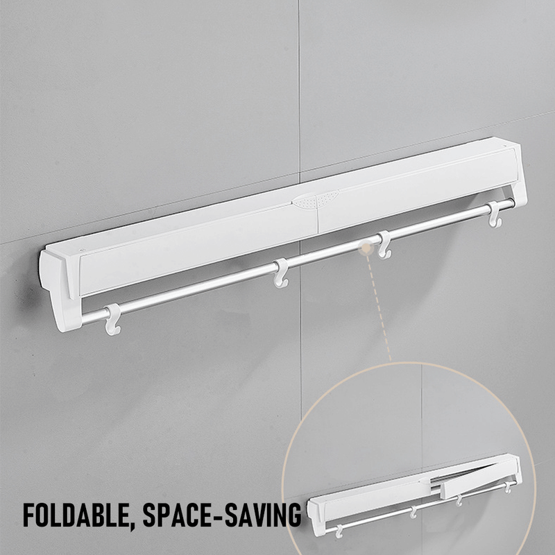 Wall Mounted Drying Rack Clothes Airer Space Saver Folding Dryer Bearing Capacity 25KG Foldable Rail With Hooks Indoor Outdoor Balcony Laundry White/Black