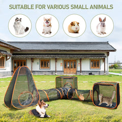 Portable Pet Play Tent Cat Puppy Playpen Tunnel Cube Dog 4 Tents in One Small Animal Compound House with Storage Bag for Indoor and Outdoor