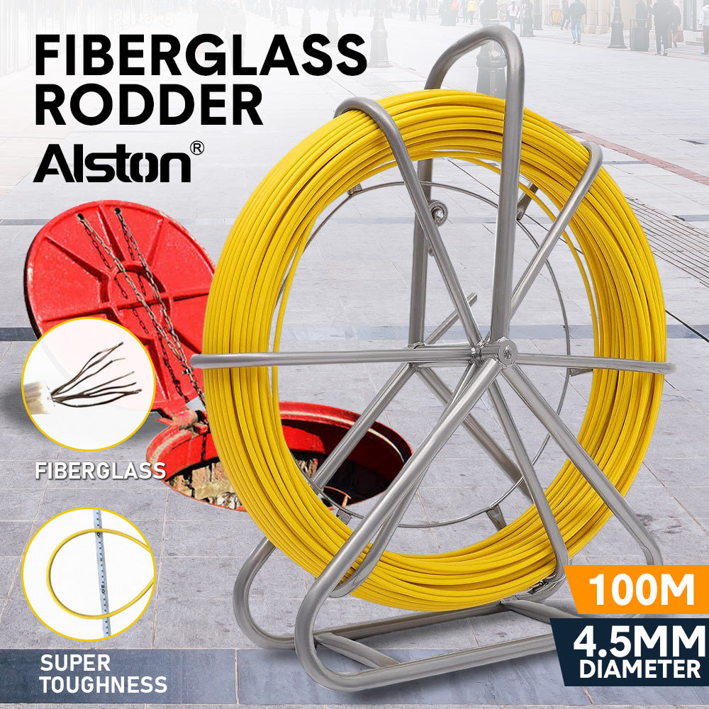 Alston 4.5mm 100M Fish Tape Fiberglass Rodder with Steel Reel Cage Cable Duct Rodder Snake Copper trace Wire Telstra NBN Tool Non-Conduct