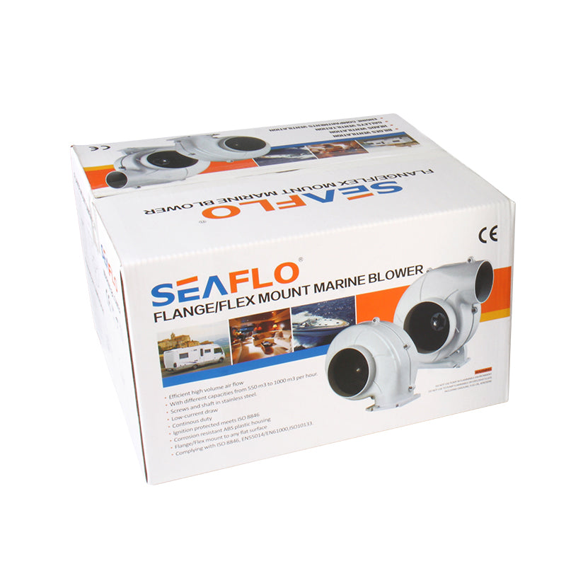 SEAFLO 4” Bilge Blower Fan 320 CFM 12V DC White Ventilation Boat Flange Mount