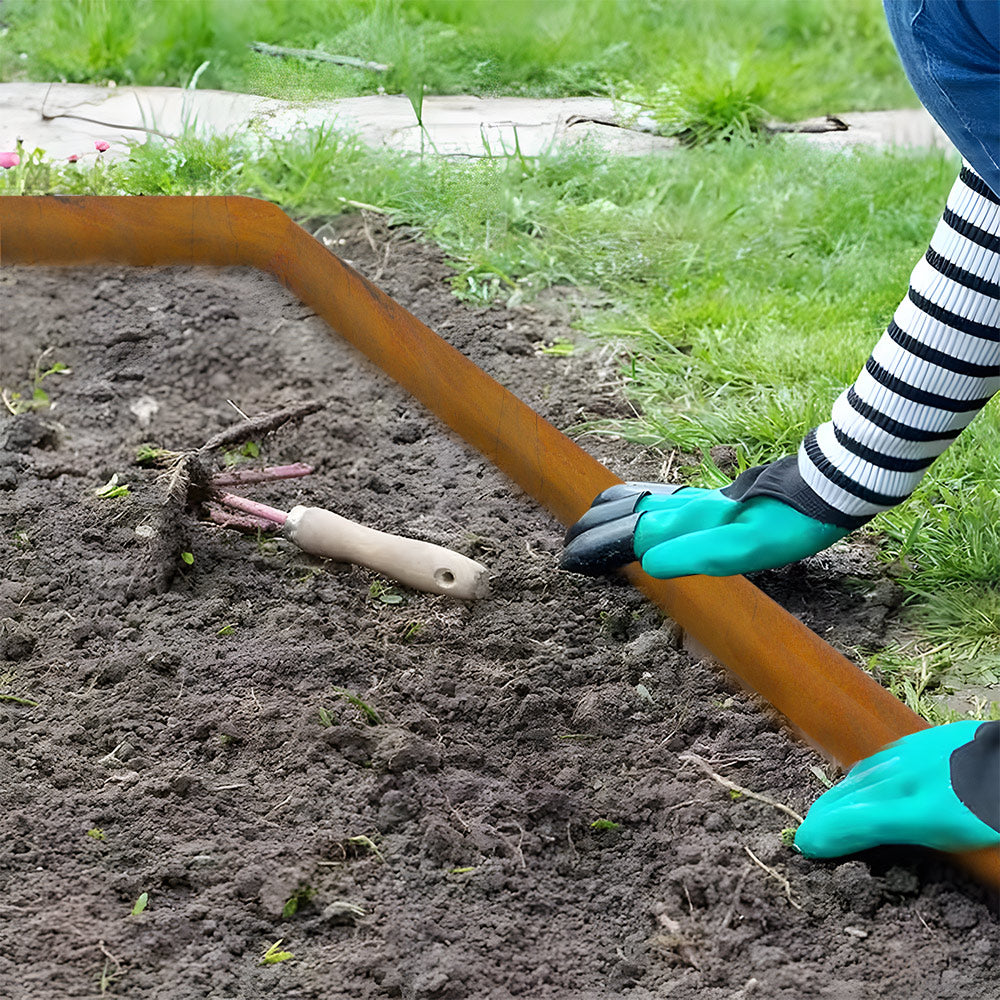 10 Pack Steel Landscape Lawn Edging 101.5cm Strips with Spikes Pre Rusted Edging Garden Divider 2.5cm Depth Patina Bendable Border with 11 Connecting Clips