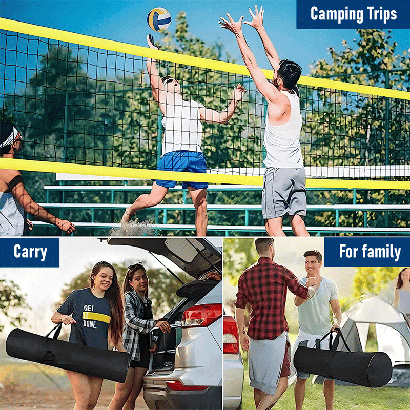 Portable Professional Volleyball Net Set Sports Mesh with Height Adjustable Pole and Ball Pump Beach Backyard Outdoor Training for Kids Adults Volleyball