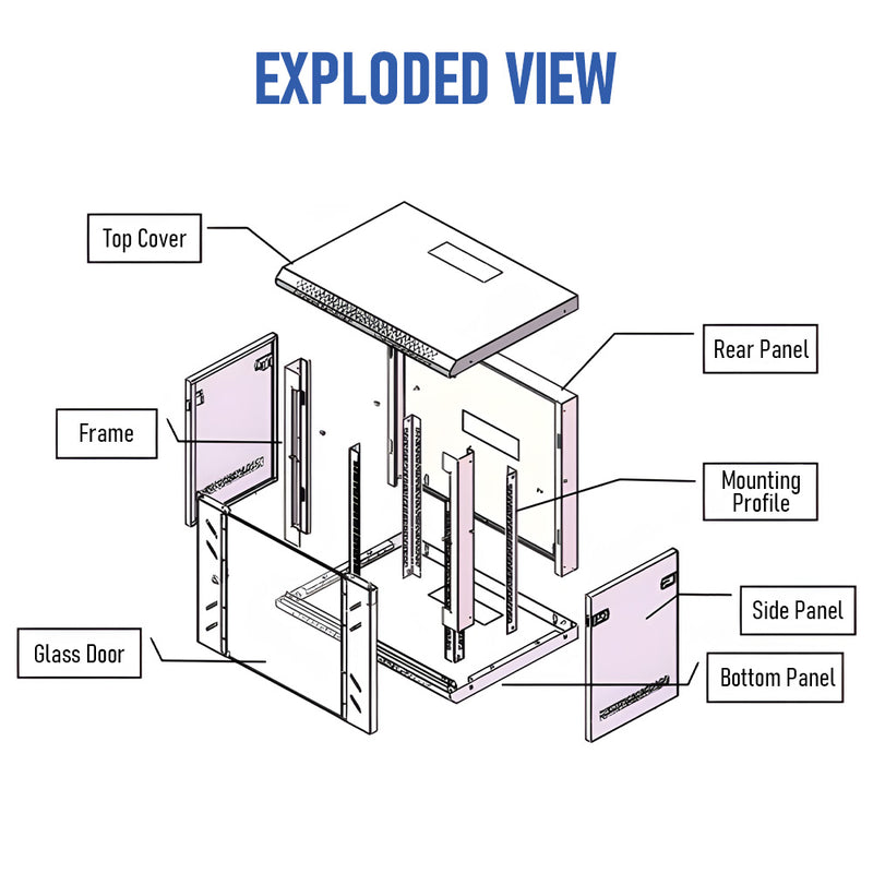 12U Cabinet Server Network Data Rack Wall Mount LAN Rack IT Equipment 20kg Max with Lockable Glass Door and Removable Side Panels 400mm Deep Overall 0.6mm