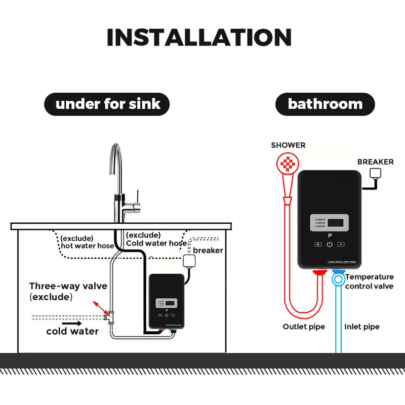 6500W Electric Instant Hot Water Heater System Under Sink Rapid Heating Mini Tankless Heater Electricity Saving 220V Over Heating Protection