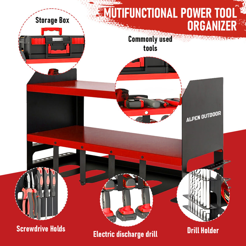 Power Tool Organizer-5 Drill Holder Wall Mount 3 Layer Heavy Duty Metal Power Tool Storage Rack Garage Tool Organizer and Storage with Screwdriver Holder