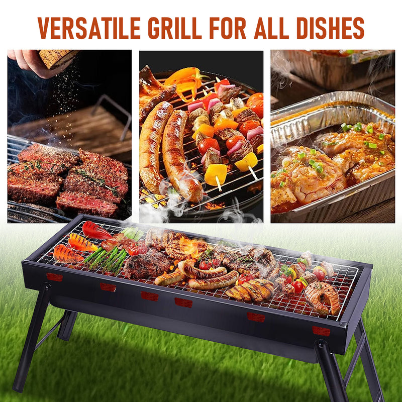 Charcoal BBQ Grill Folding Portable Camping Barbecue Grill Lightweight for Outdoor GrillingCamping Hiking Picnics Tailgating Backpack Party 60x22x37cm