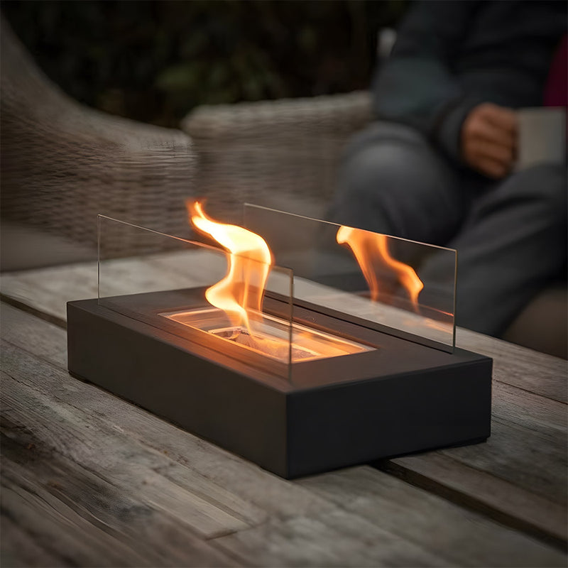 Rectangle Tabletop Ethanol  Fire Pit Portable Alcohol Fireplace Heating Stove with Tempered Glass Indoor Outdoor 1 Set