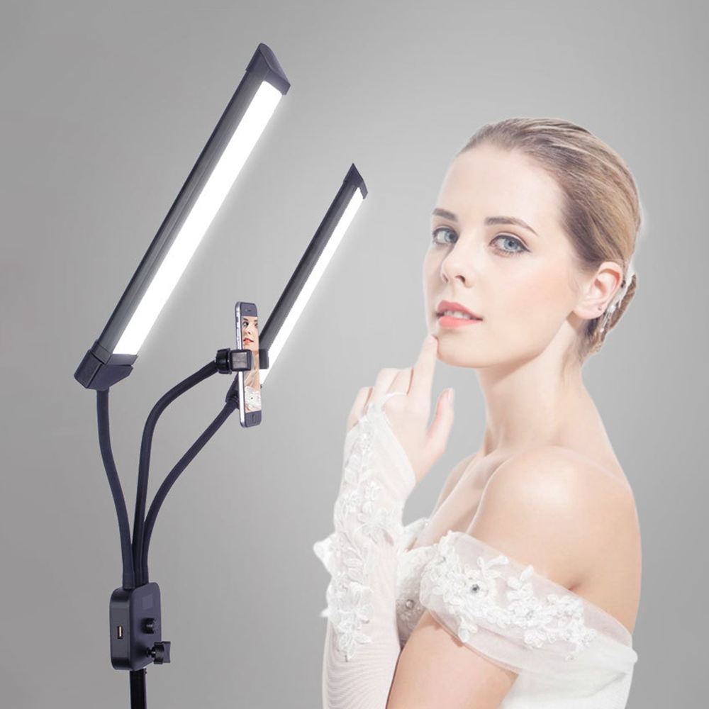 2M 2 Heads LED Beauty Light Stand LED Video Light Dimmable LED Adjustable Stand Photography Kit for Eyelash Extensions Makeup Tattoo with Phone Holder