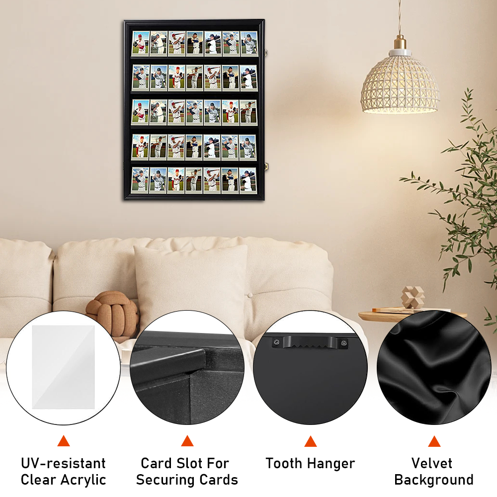 35 Card Display Case Lockable Wall Mount 7X5Frame Clear View Card Holder Collector with UV Protection for Sports Baseball Football Trading Card Collection