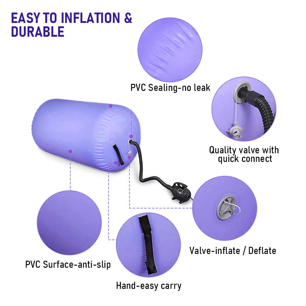 Inflatable Air Roller Gymnastics Barrel Cylinder Balance Training Roller 120x80cm Purple