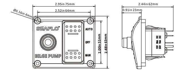 SEAFLO Marine Bilge Pump Switch Panel with LED Indicator Auto-Manual Control High Current Protection Durable Aluminum Build