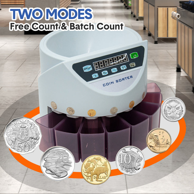 Electronic Coin Sorter Automatic Counting Machine Fast Accurate Coin Counting Up to 500 Hopper Capacity With Digital LCD Display and Sorting Boxes for AUD