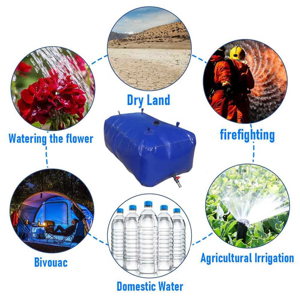 1100L Foldable Water Bladder Tank Non-Toxic Large Capacity Water Storage Bag Wear Resistant With Valve for Outdoor Camping Drought Fire Agriculture