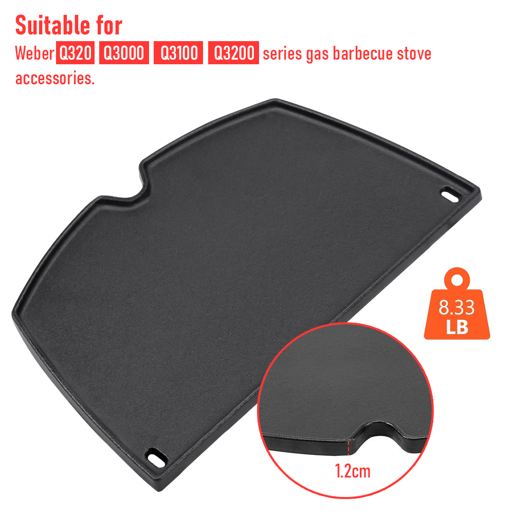 Cast Iron BBQ Half Griddle Plate Replacement Part f For Weber Family Q320 Q3000 Q3100 Q3200 Series Grills Non-stick Cooking Pan 45.5x32cm