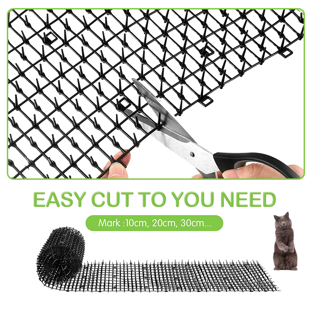 4M Cat Scat Mat Spikes Deterrent Fence Protector Prickle Strips Anti-Cats Network Digging Stopper Pest Repellent Spike Deterrent Mat 2 Rolls