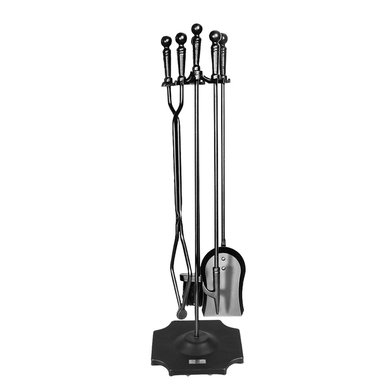 Fireplace Tool Set Fire Pit Stand Black Cast Iron Tongs 5 PCS  Caddy Poker Shovel Brush Clipper Holder Tools Kit 81cm for Indoor and Outdoor Classic