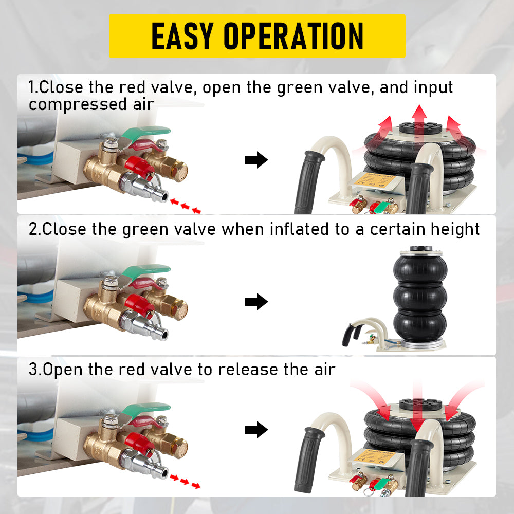 3T Triple Bag Pneumatic Air Jack 6600LBS Quick Lifting 3-5s Lift up to 40cm for Car SUV Minitruck-Heavy Duty Compressed Tools