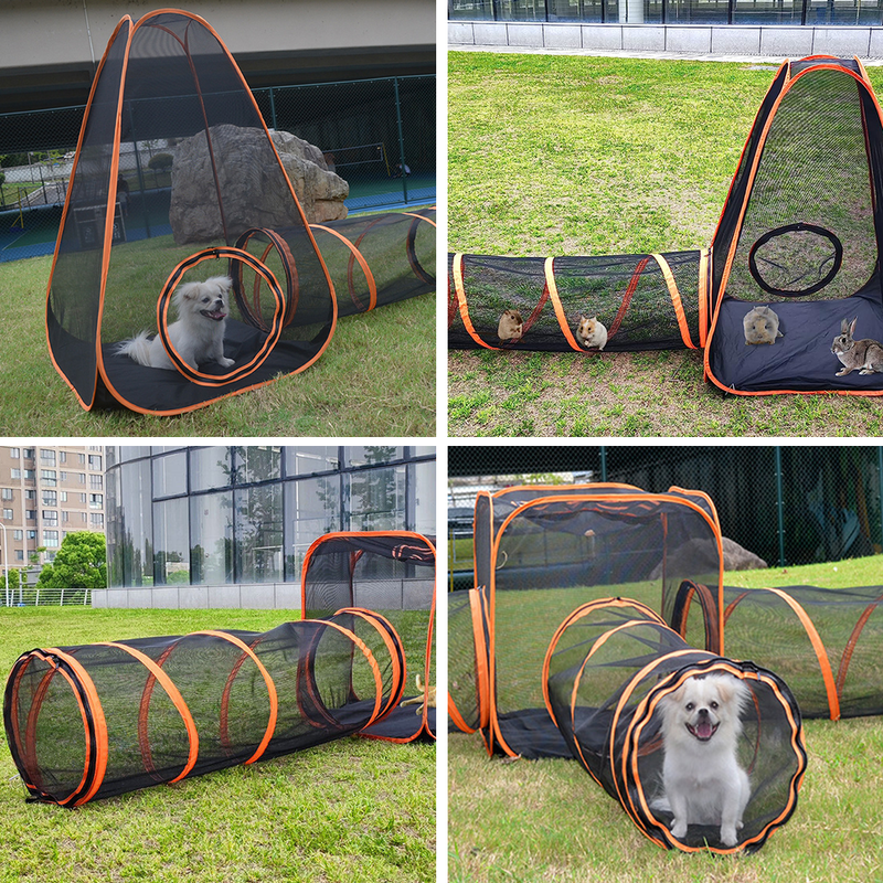 6 in1 Outdoor Portable Pet Cat Playpen Folding Pop Up Mesh  Play Tent Tunnel House Enclosures Portable with Storage Bag for Indoor and Outdoor