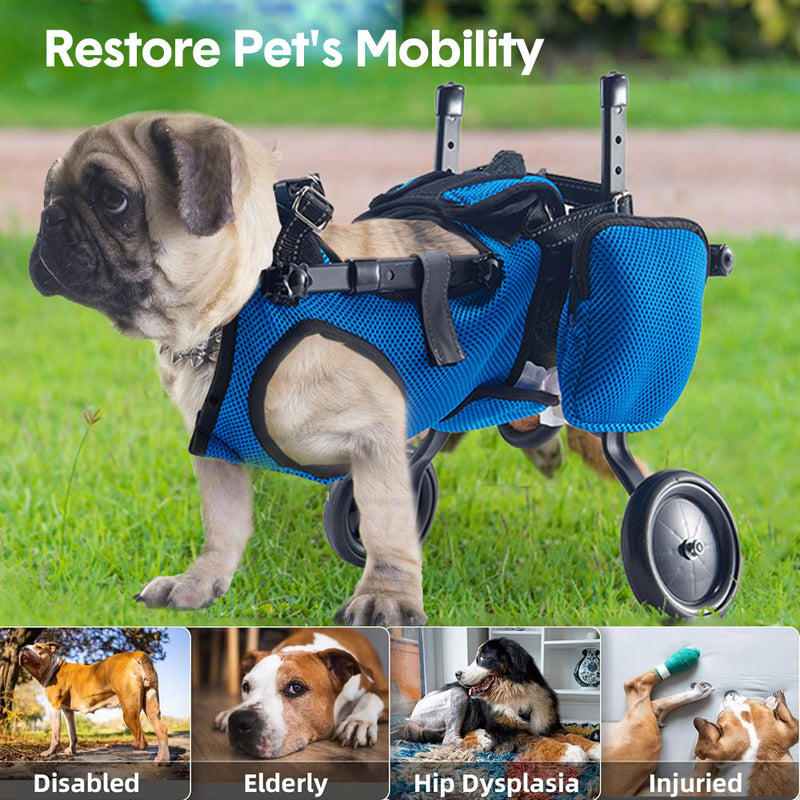 Adjustable Dog Wheelchair Pet Hind Leg Wheelchair Disabled Dog Cart Mobility Aid Rehabilitation Training for Pets Weighing 4-9kg With Pads and Poop Bags