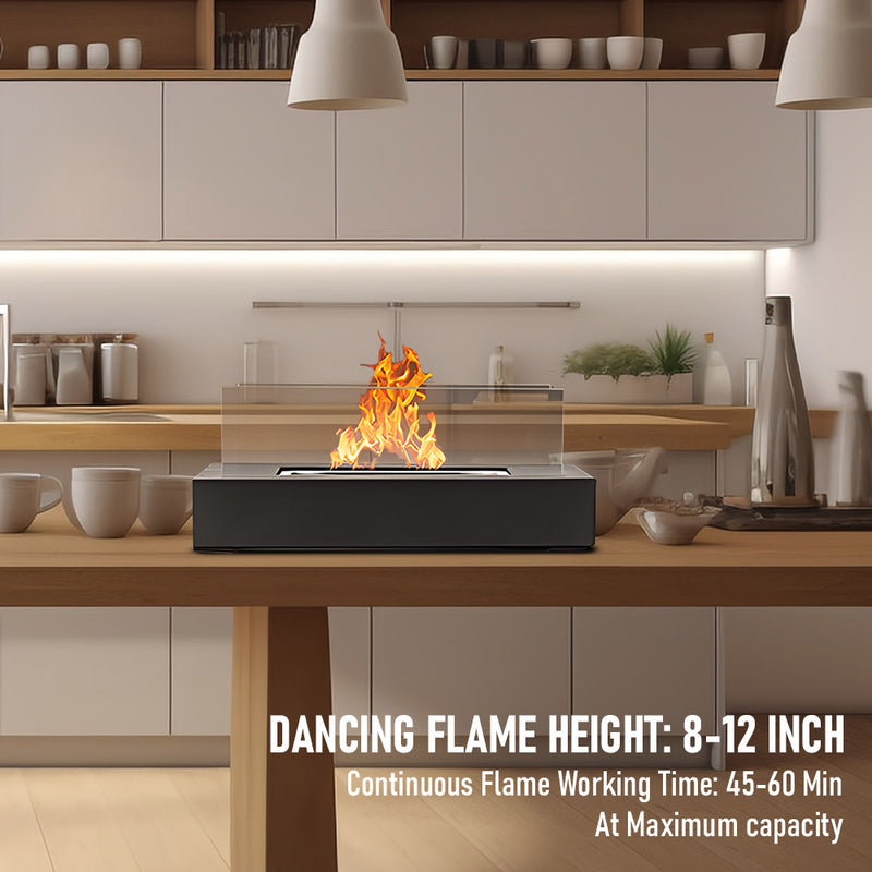 Rectangle Tabletop Ethanol  Fire Pit Portable Alcohol Fireplace Heating Stove with Tempered Glass Indoor Outdoor 1 Set