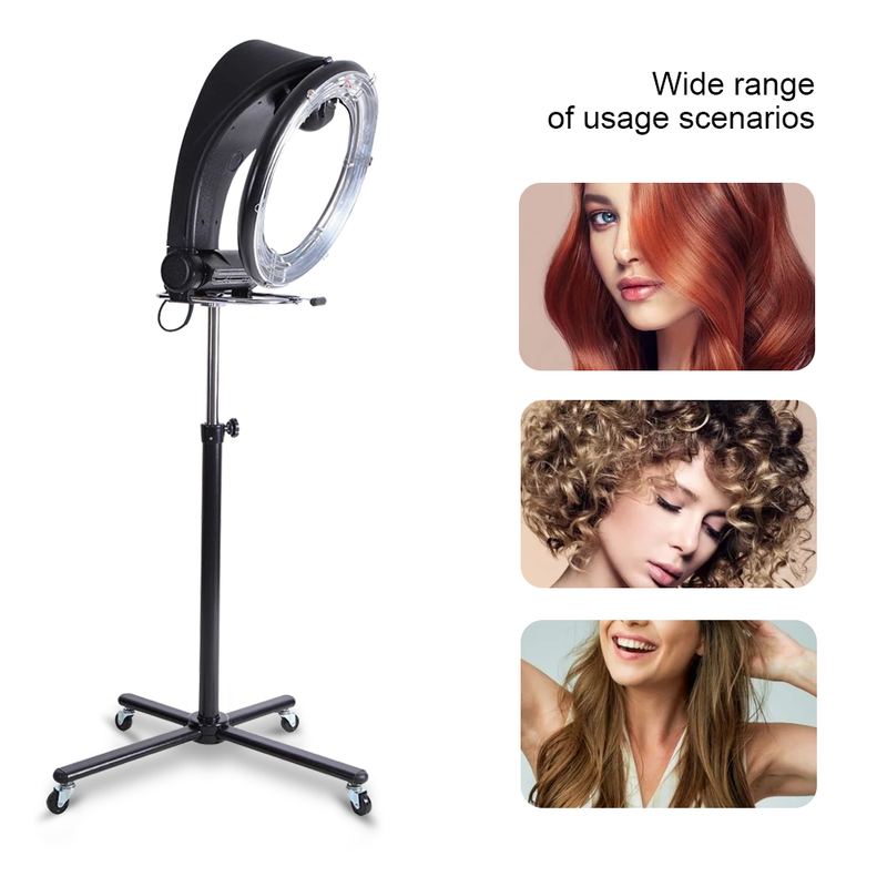 Free Standing Hair Dryer Accelerator Colour 360 Rotating Halo Rolling Salon Equipment Height Adjustable Temperature and Timer Contror Hairdryer