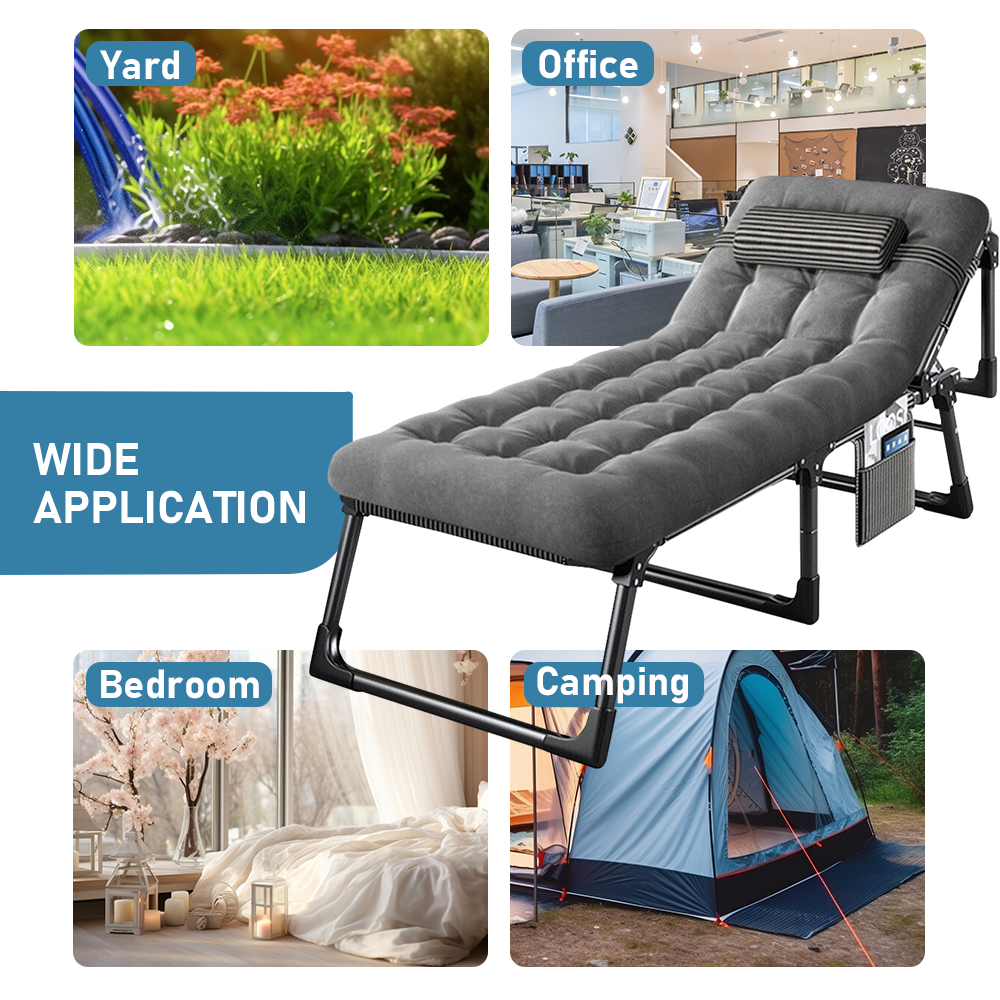 Heavy Duty 200kg Foldable Bed Recliner Chair 4 Reclining Position with Optional Mattress Headrest For Camping Picnic Surf Beach Backyard Relaxation