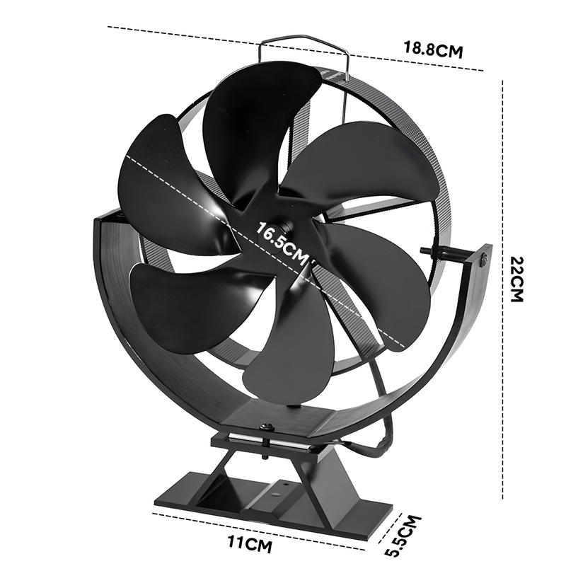 6 Blade Cocoon Fan Fireplace Stove Fan Silent Eco Air Circulator Heater Self-Powered 180 Degree Up Down Rotating Fan for Wood Burning Stove Log Burner