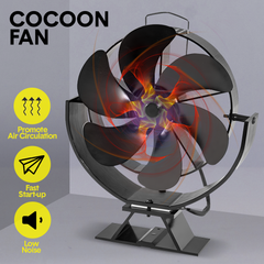 6 Blade Cocoon Fan Fireplace Stove Fan Silent Eco Air Circulator Heater Self-Powered 180 Degree Up Down Rotating Fan for Wood Burning Stove Log Burner