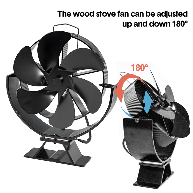 6 Blade Cocoon Fan Fireplace Stove Fan Silent Eco Air Circulator Heater Self-Powered 180 Degree Up Down Rotating Fan for Wood Burning Stove Log Burner