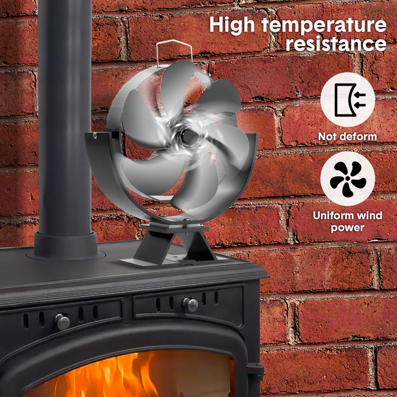 6 Blade Cocoon Fan Fireplace Stove Fan Silent Eco Air Circulator Heater Self-Powered 180 Degree Up Down Rotating Fan for Wood Burning Stove Log Burner