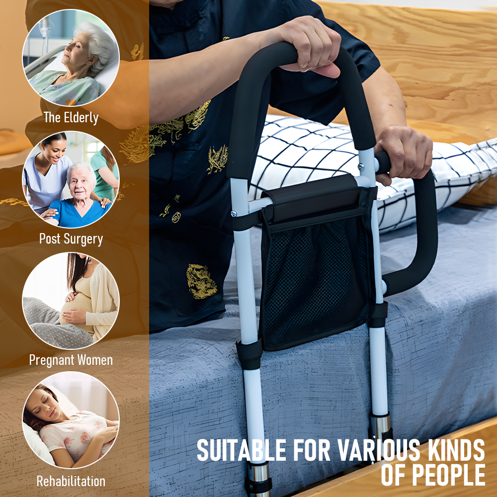 Bed Rail for Seniors Elderly Adults Safety Assist Medical Bed Support Bar Mobility Assistant With Storage Bag and Fixing Strap 136kg Loading