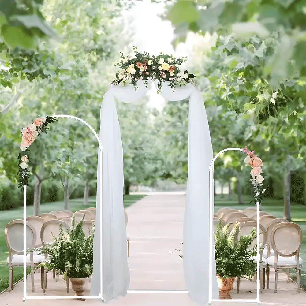 Metal Arch Backdrop White Stand Wedding Arch Stand Set of 3 (6FT/5FT/4FT) Square Arched Frame for Outdoor Birthday Party Ceremony