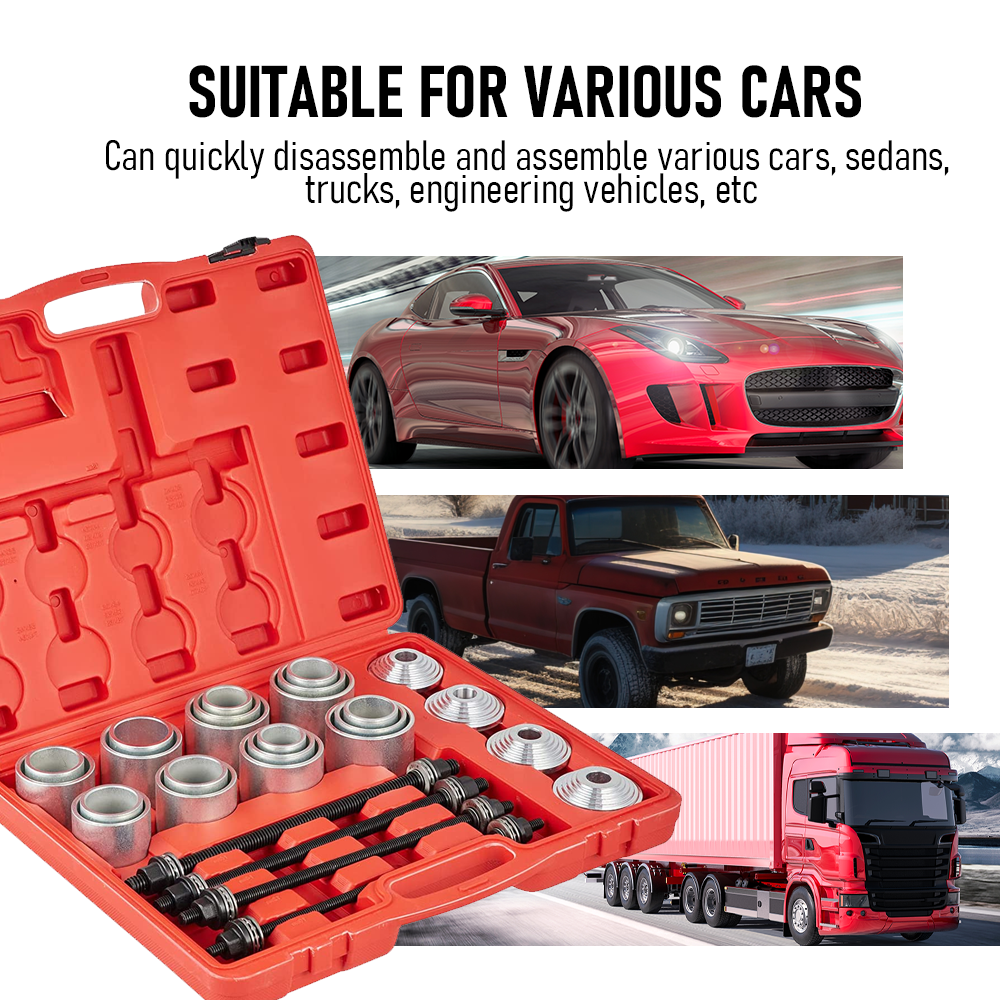 30 PCS Pull and Press Sleeve Kit 45# Steel Removal Installation Bushes Bearings Tool Kit Bush Removal Insertion Works on Most Cars and LCV HGV Engines