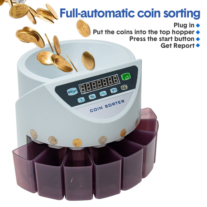 Electronic Coin Sorter Automatic Counting Machine Fast Accurate Coin Counting Up to 500 Hopper Capacity With Digital LCD Display and Sorting Boxes for AUD