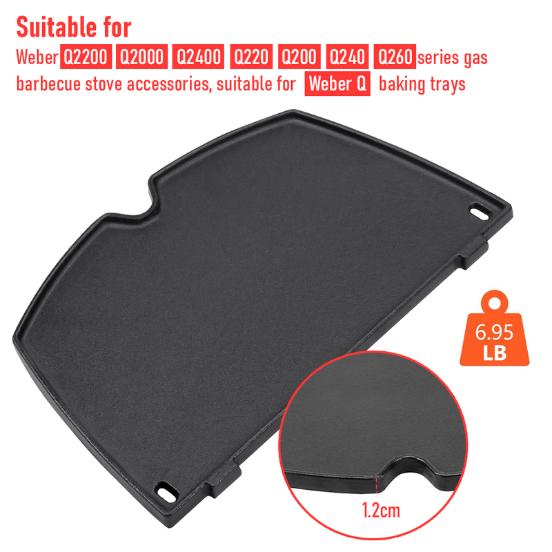 Cast Iron BBQ Half Griddle Plate Replacement Part For Weber Q models Q200 Q220 Q240 Q260 Q2000 Q2200 Q2400 Series Grills Non-stick Cooking Pan 38.5x27cm