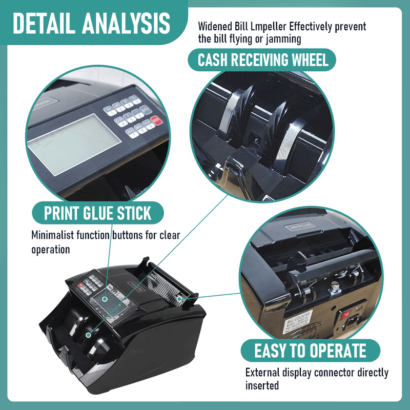 Automatic Money Counter Bill Counter High Speed Cash Bill Counting with UV MG IR Counterfeit Detection and Large Digital Display for Australia Banknotes