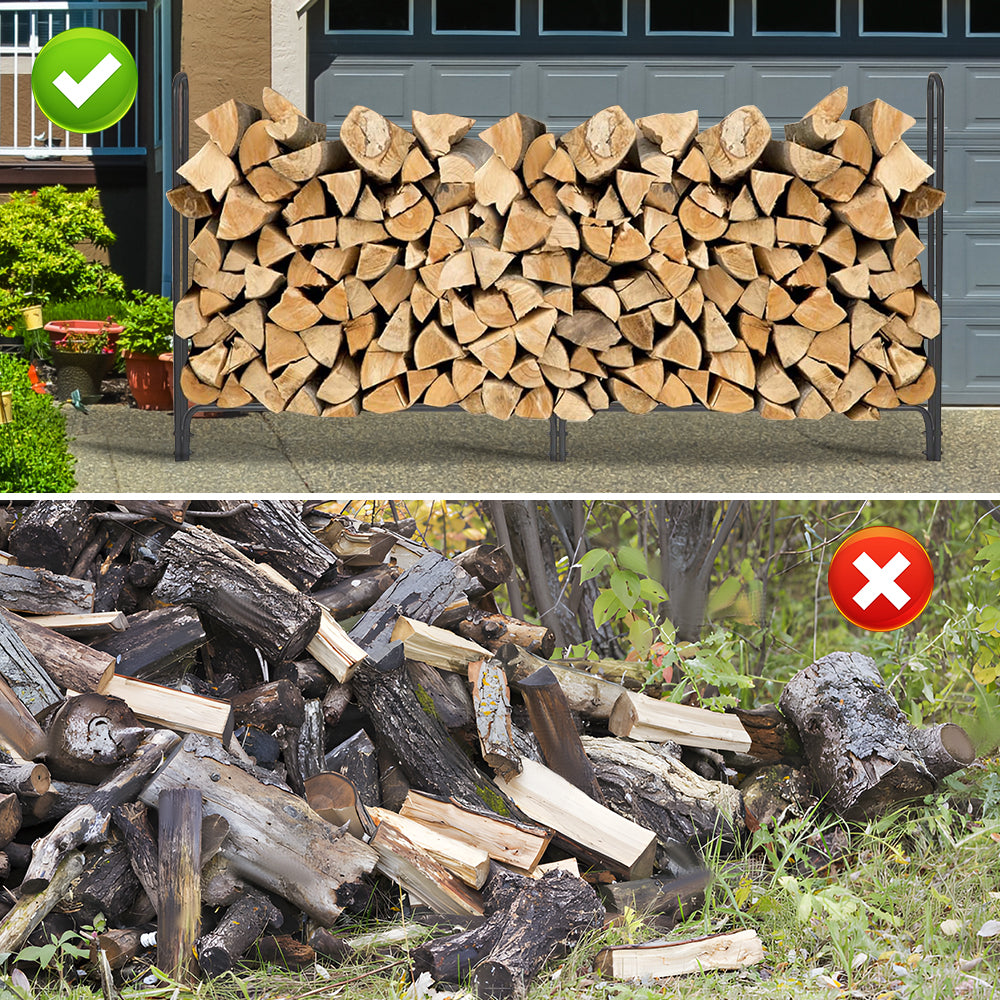 Steel Firewood Rack Wood Stacker Holder Log Storage Rack Stand Heavy Duty Outdoor 150kg Capacity Lumber Storage Organizer