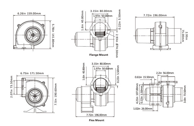 01 Series SEAFLO Flange/Flex Mount Bilge Blower 130CFM