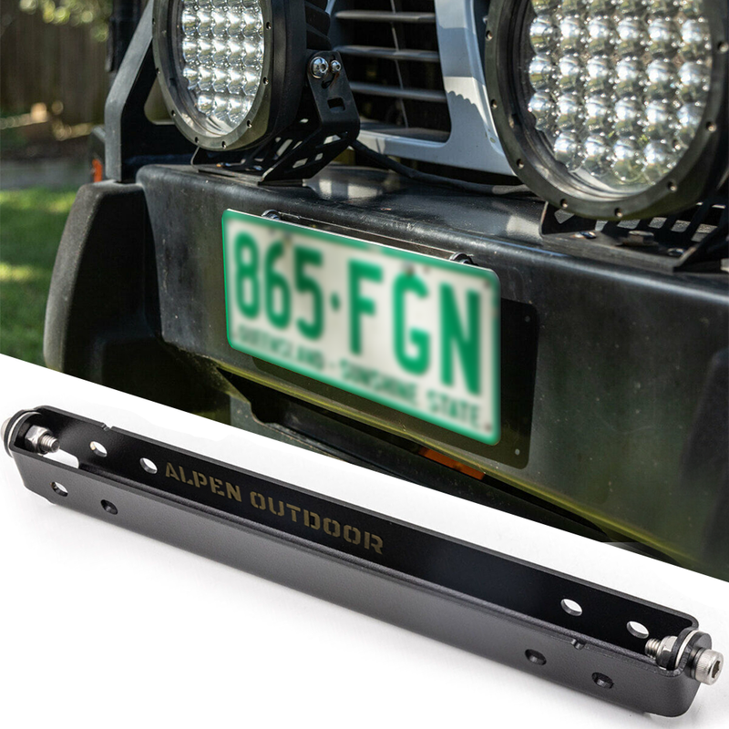 Alpen Outdoor Flip Up Winch License Plate Mounting Bracket Number Plates Holder 120 Rotation Access Stainless Steel Fit for Pickup Trucks Off-Road Cars